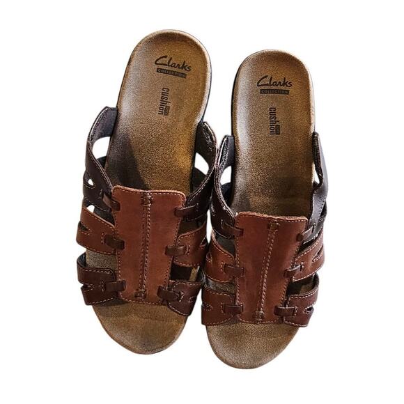 Clarks Gladiator Leather Sandals Brown Size 9XW - Picture 2 of 7